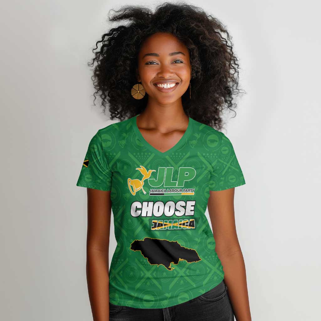 Personalized JLP Jamaica Labour Party Women V-Neck T-Shirt Build Back Stronger - African Pride