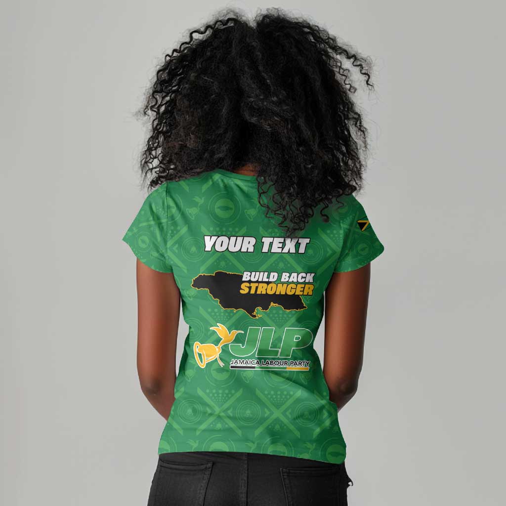 Personalized JLP Jamaica Labour Party Women V-Neck T-Shirt Build Back Stronger - African Pride