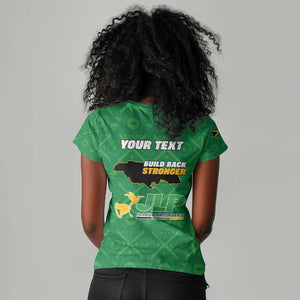 Personalized JLP Jamaica Labour Party Women V-Neck T-Shirt Build Back Stronger - African Pride