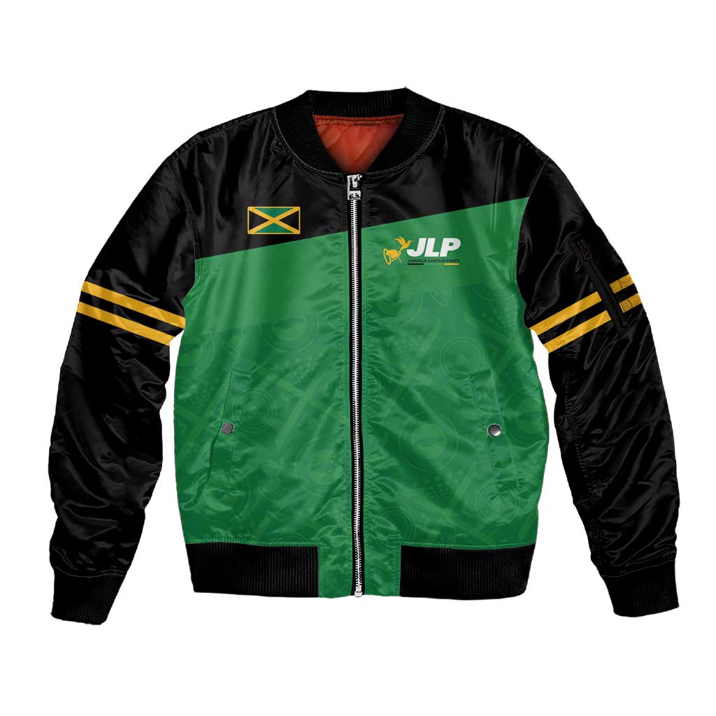 Personalized Jamaica Labour Party Supporters Sleeve Zip Bomber Jacket - African Pride