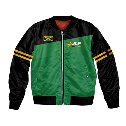 Personalized Jamaica Labour Party Supporters Sleeve Zip Bomber Jacket - African Pride