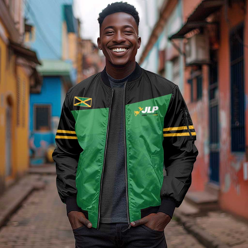 Personalized Jamaica Labour Party Supporters Sleeve Zip Bomber Jacket - African Pride