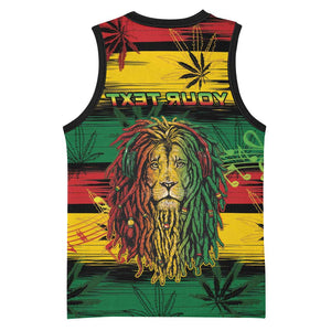 Personalised Rastafarian Lion Basketball Jersey Cannabis Leaf Pattern - African Pride