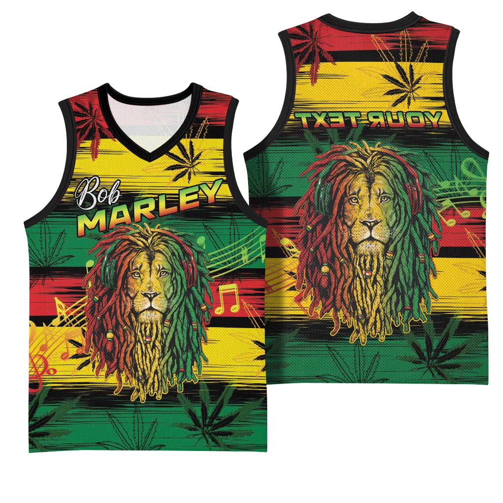 Personalised Rastafarian Lion Basketball Jersey Cannabis Leaf Pattern - African Pride