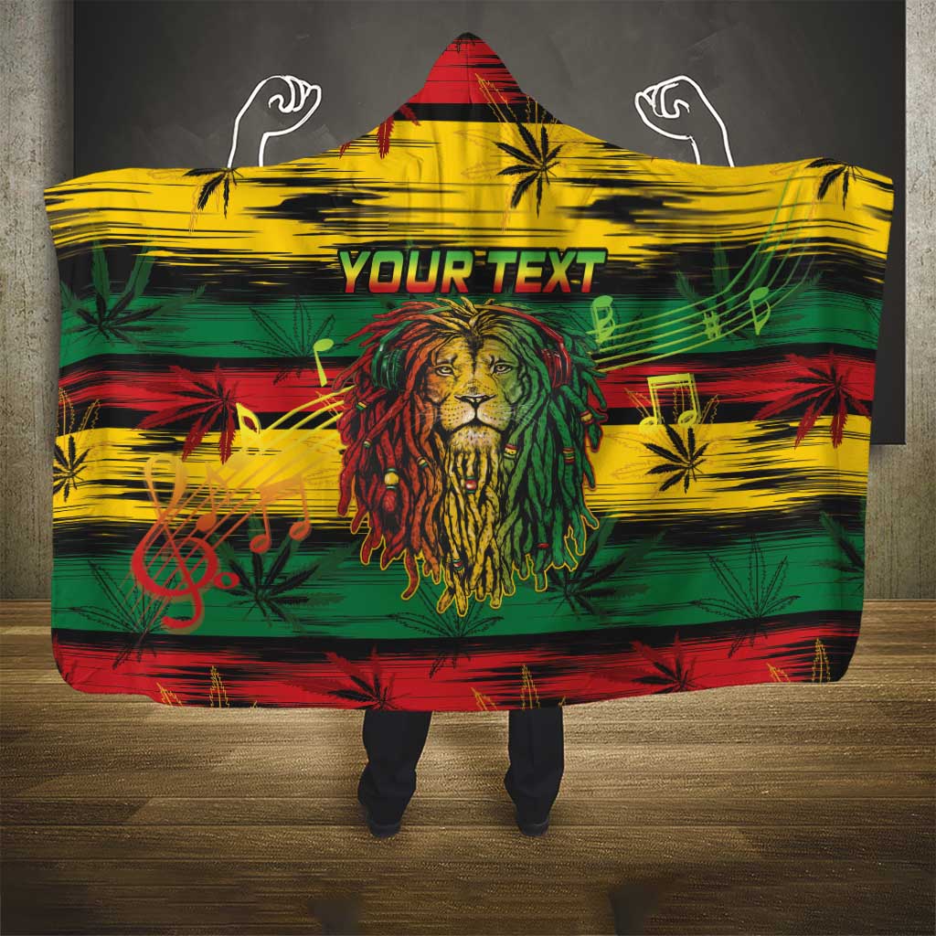 Personalised Rastafarian Lion Hooded Blanket Cannabis Leaf Pattern