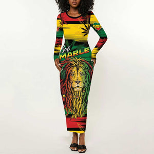 Personalised Rastafarian Lion Long Sleeve Bodycon Dress Cannabis Leaf Pattern LT15