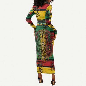 Personalised Rastafarian Lion Long Sleeve Bodycon Dress Cannabis Leaf Pattern LT15