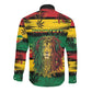 Personalised Rastafarian Lion Long Sleeve Button Shirt Cannabis Leaf Pattern