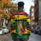 Personalised Rastafarian Lion Long Sleeve Shirt Cannabis Leaf Pattern