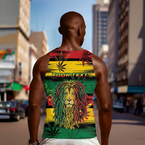 Personalised Rastafarian Lion Men Tank Top Cannabis Leaf Pattern