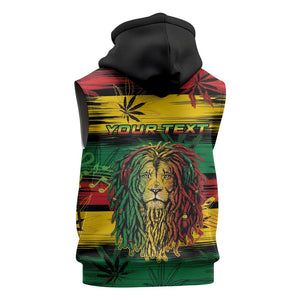 Personalised Rastafarian Lion Sleeveless Hoodie Cannabis Leaf Pattern - African Pride