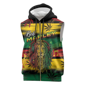 Personalised Rastafarian Lion Sleeveless Zip Hoodie Cannabis Leaf Pattern - African Pride