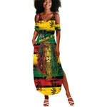 Personalised Rastafarian Lion Summer Maxi Dress Cannabis Leaf Pattern