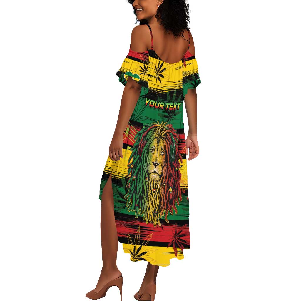 Personalised Rastafarian Lion Summer Maxi Dress Cannabis Leaf Pattern