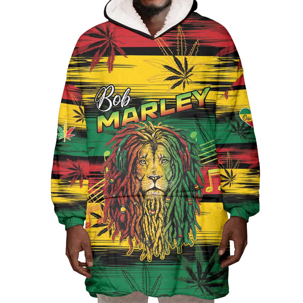 Personalised Rastafarian Lion Wearable Blanket Hoodie Cannabis Leaf Pattern