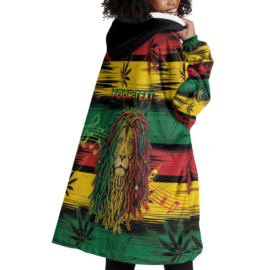 Personalised Rastafarian Lion Wearable Blanket Hoodie Cannabis Leaf Pattern