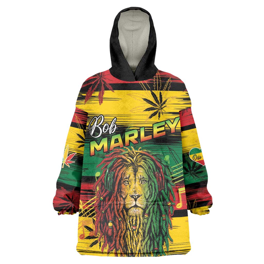 Personalised Rastafarian Lion Wearable Blanket Hoodie Cannabis Leaf Pattern