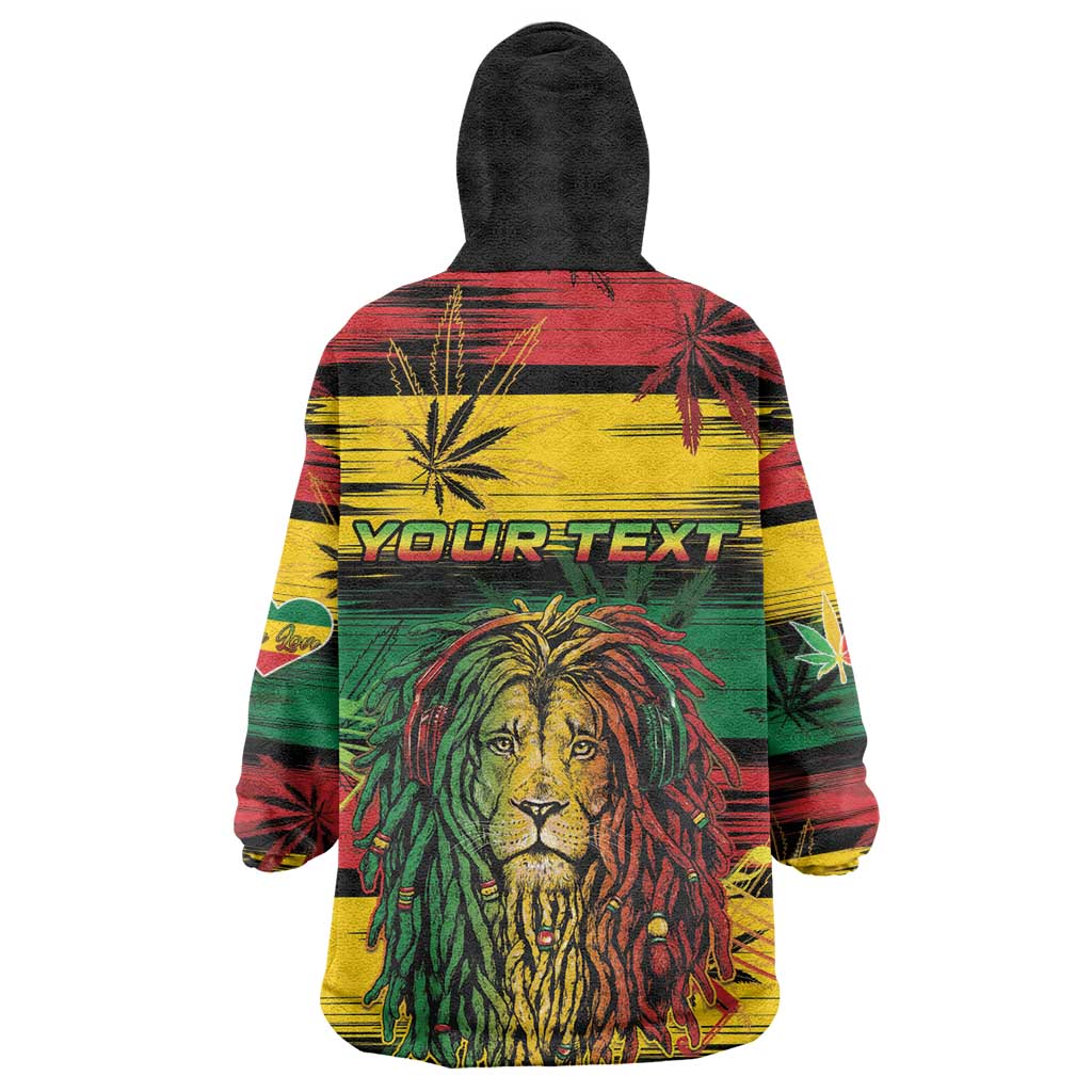 Personalised Rastafarian Lion Wearable Blanket Hoodie Cannabis Leaf Pattern