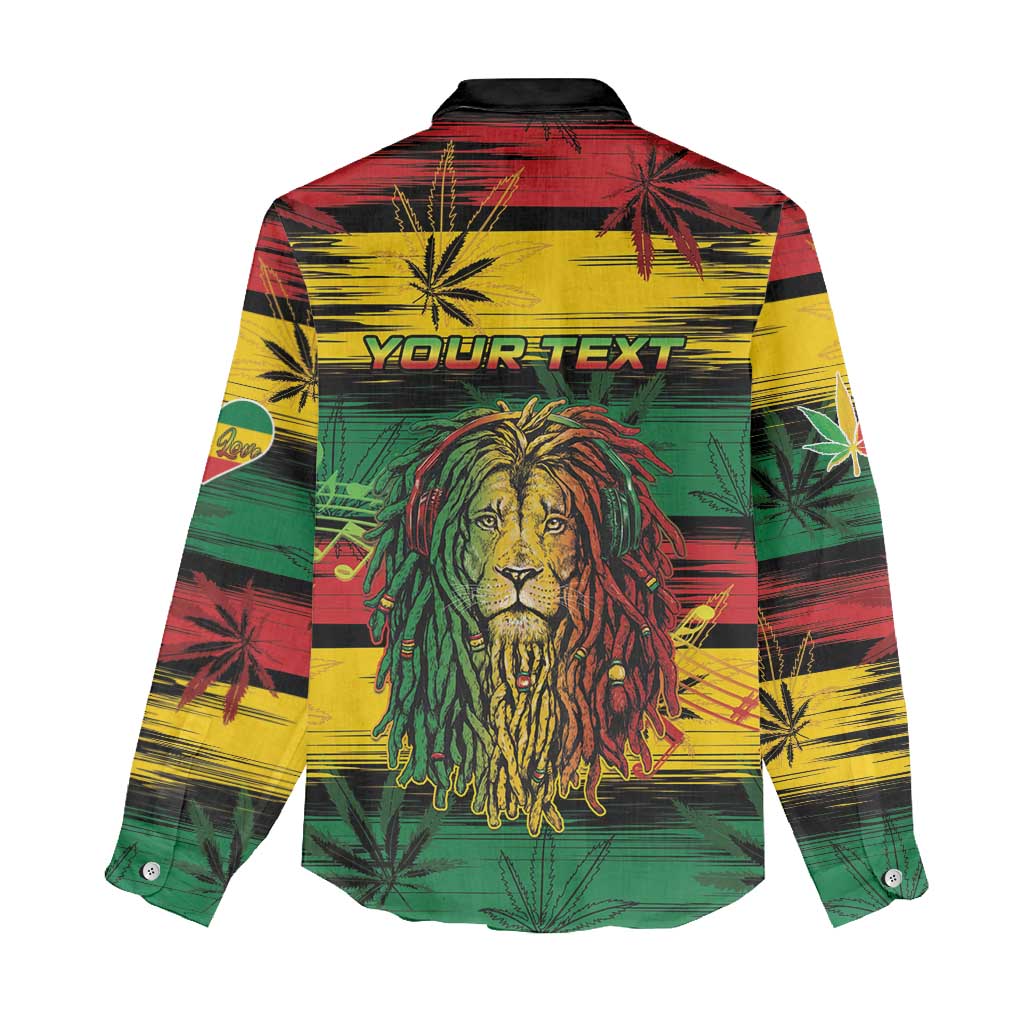 Personalised Rastafarian Lion Women Casual Shirt Cannabis Leaf Pattern LT15
