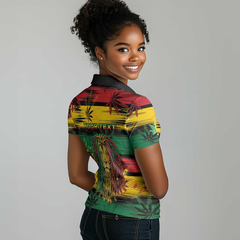 Personalised Rastafarian Lion Women Polo Shirt Cannabis Leaf Pattern