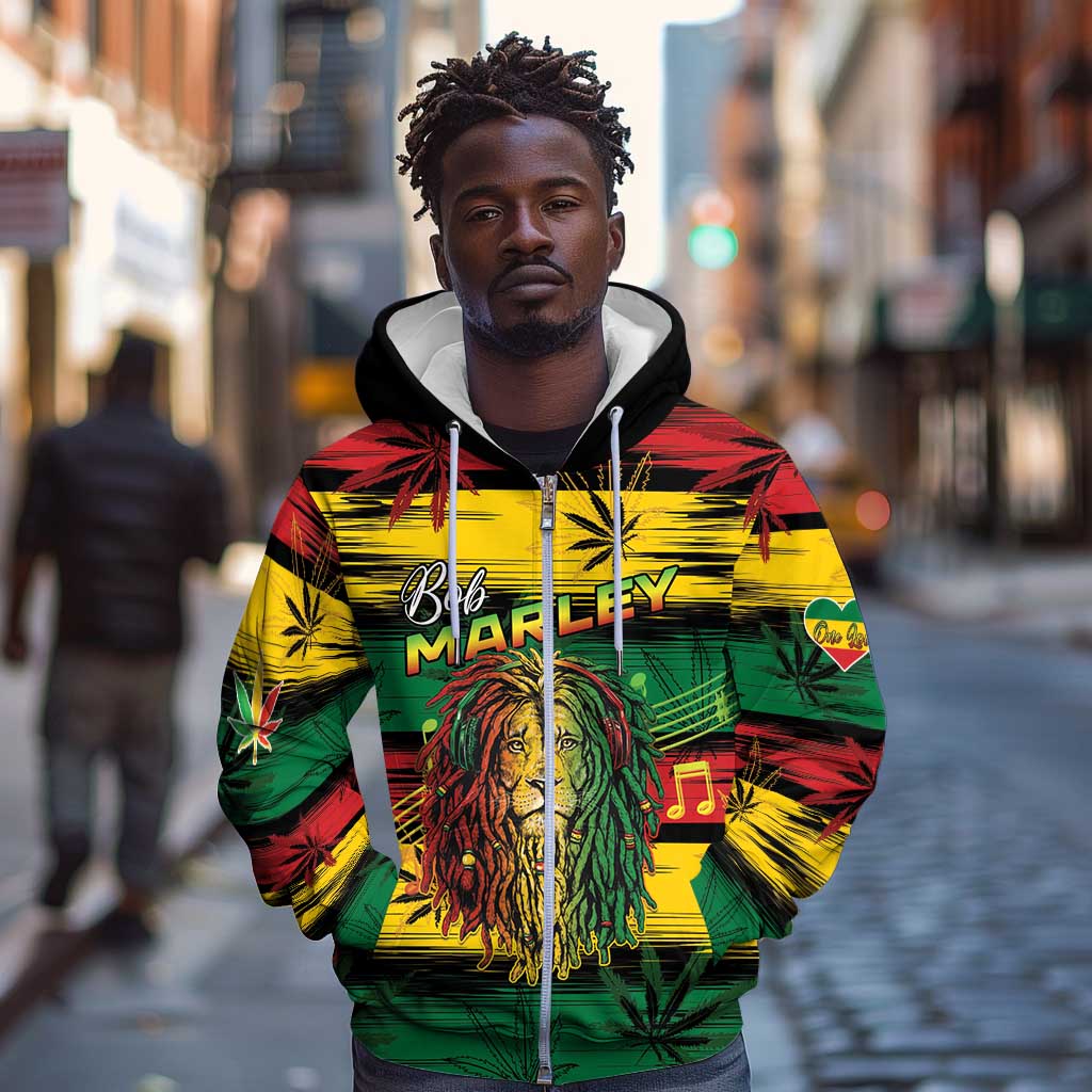 Personalised Rastafarian Lion Zip Hoodie Cannabis Leaf Pattern