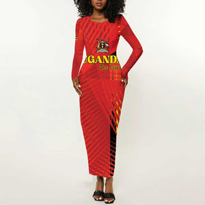 Custom Uganda Football Long Sleeve Bodycon Dress Go Champions Cranes - African Pride