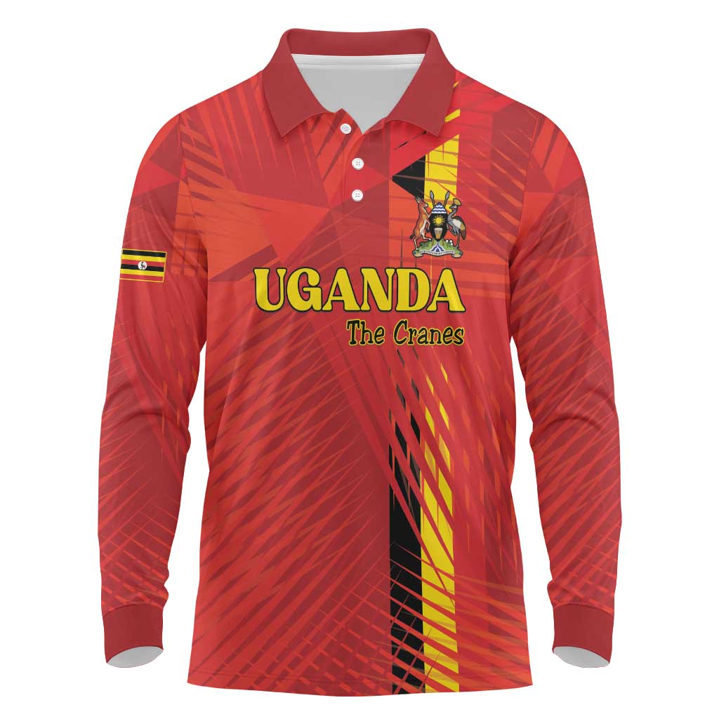 Custom Uganda Football Long Sleeve Polo Shirt Go Champions Cranes - African Pride