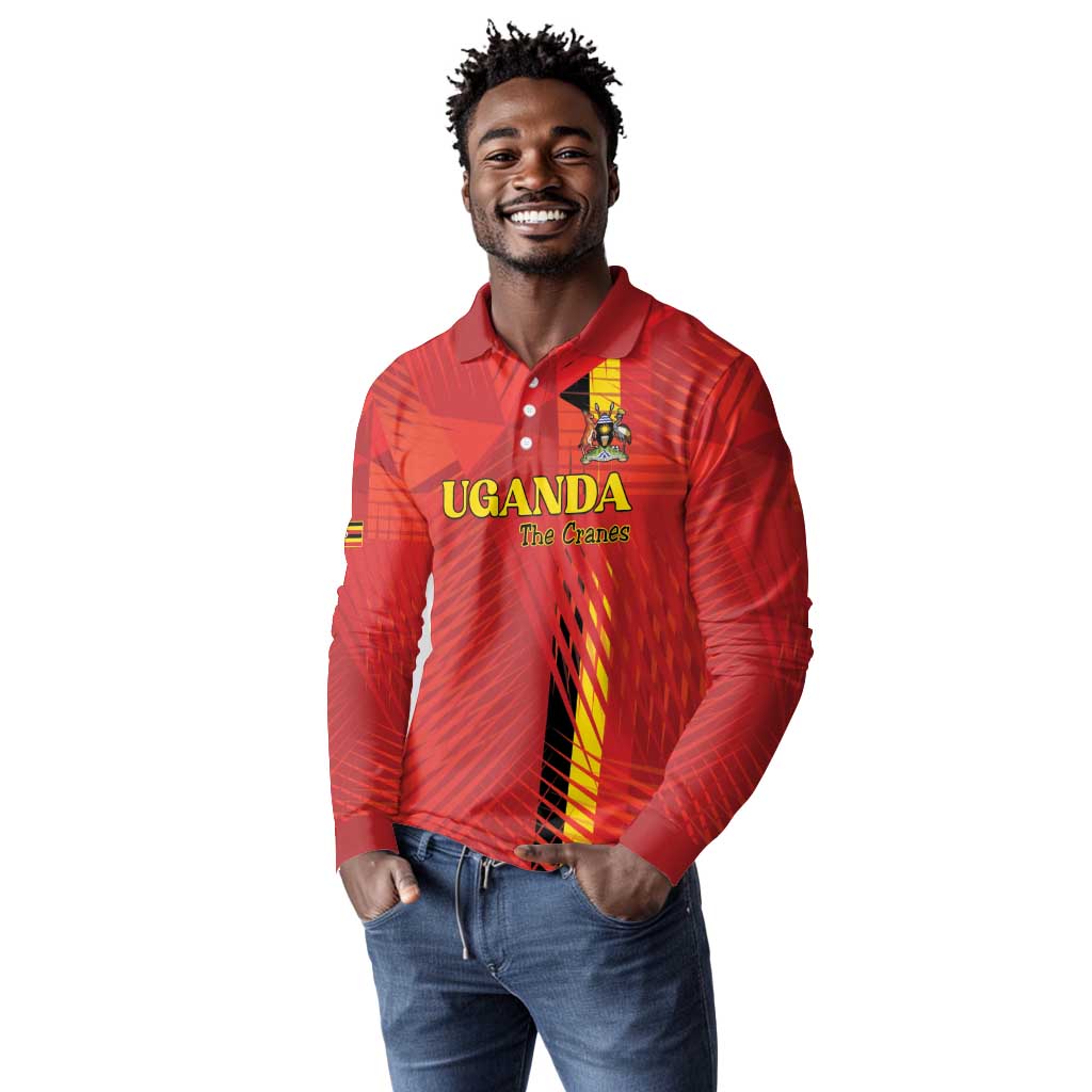 Custom Uganda Football Long Sleeve Polo Shirt Go Champions Cranes - African Pride