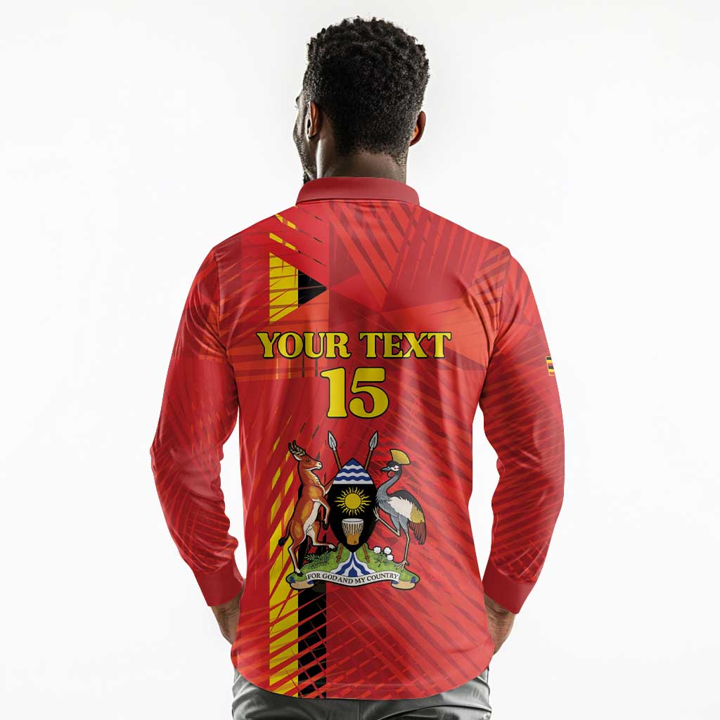 Custom Uganda Football Long Sleeve Polo Shirt Go Champions Cranes - African Pride