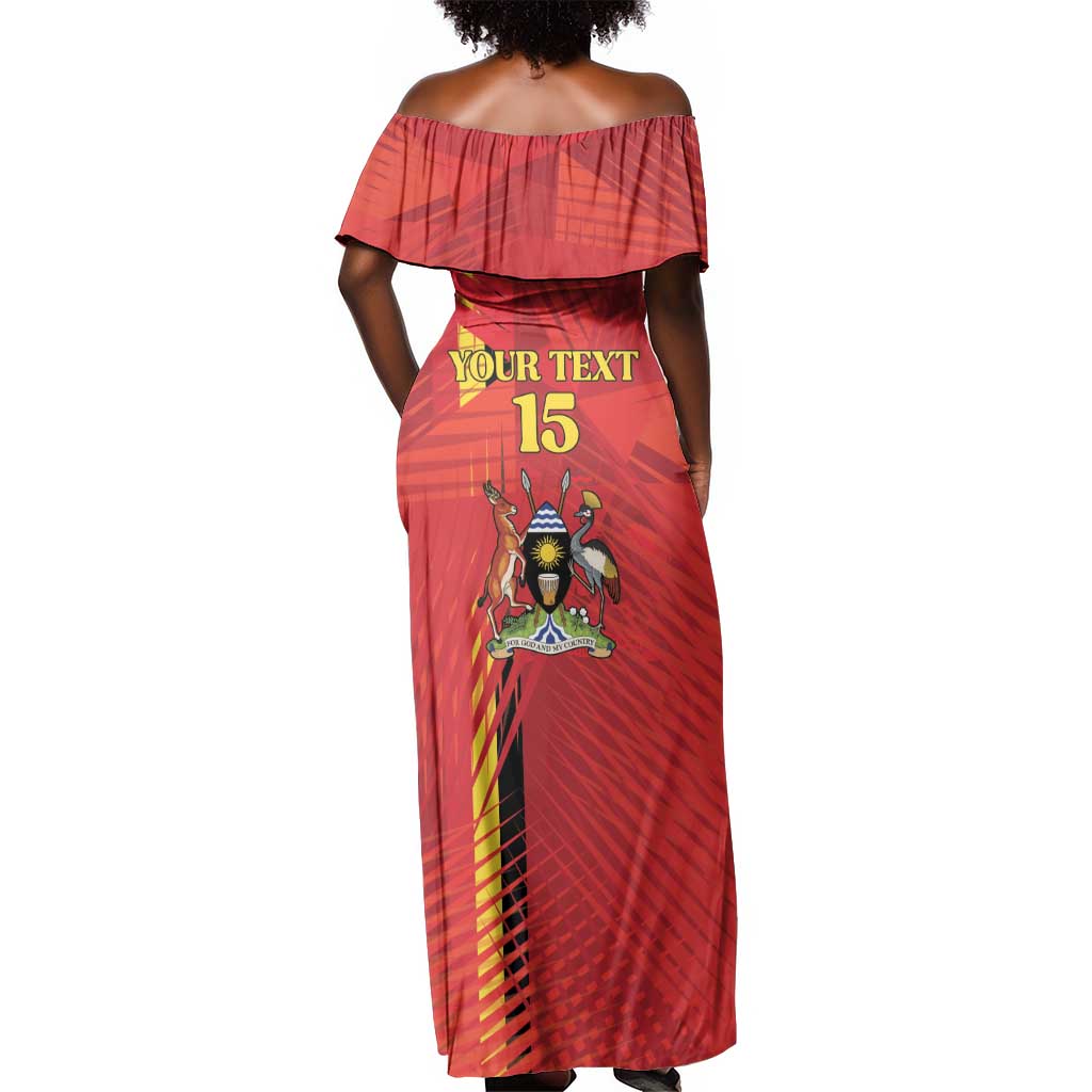 Custom Uganda Football Off Shoulder Maxi Dress Go Champions Cranes - African Pride