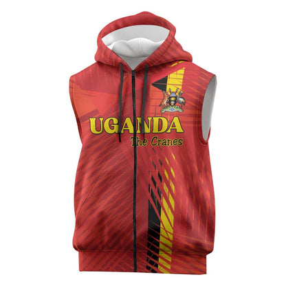 Custom Uganda Football Sleeveless Zip Hoodie Go Champions Cranes - African Pride