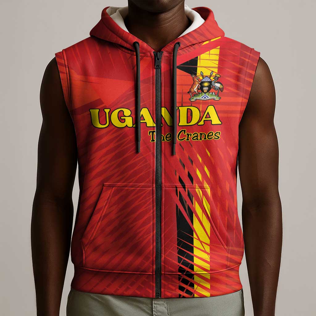 Custom Uganda Football Sleeveless Zip Hoodie Go Champions Cranes - African Pride