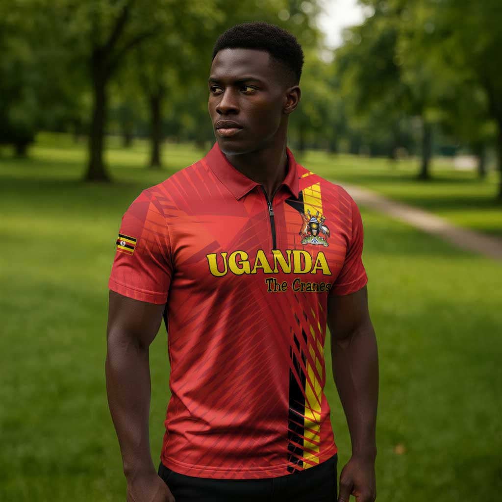 Custom Uganda Football Zipper Polo Shirt Go Champions Cranes - African Pride