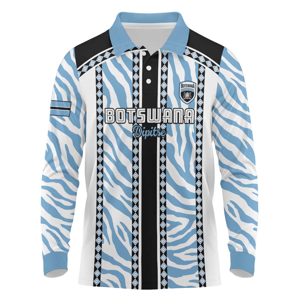 Custom Botswana Football Long Sleeve Polo Shirt Botswana Rising Again - Black - African Pride