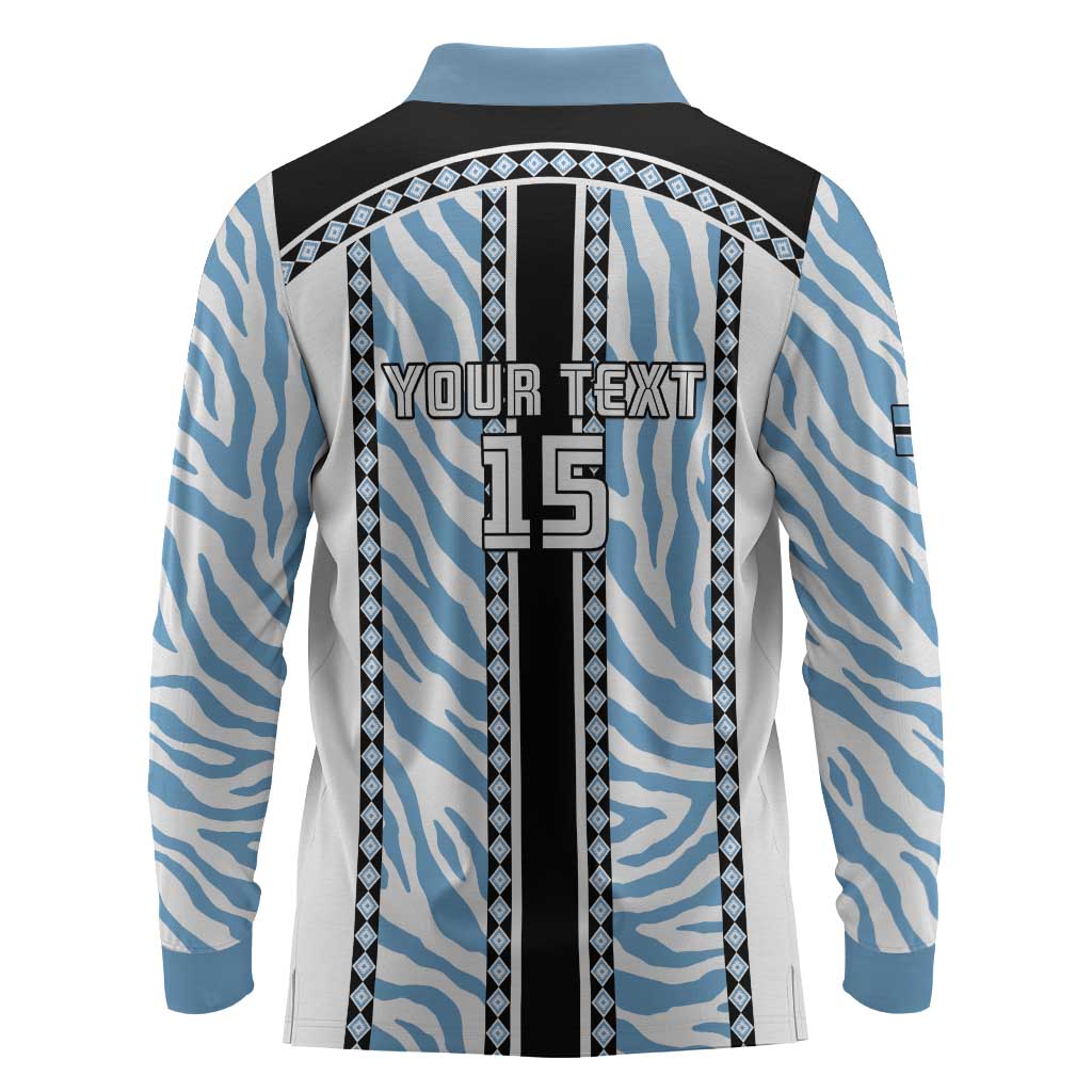 Custom Botswana Football Long Sleeve Polo Shirt Botswana Rising Again - Black - African Pride