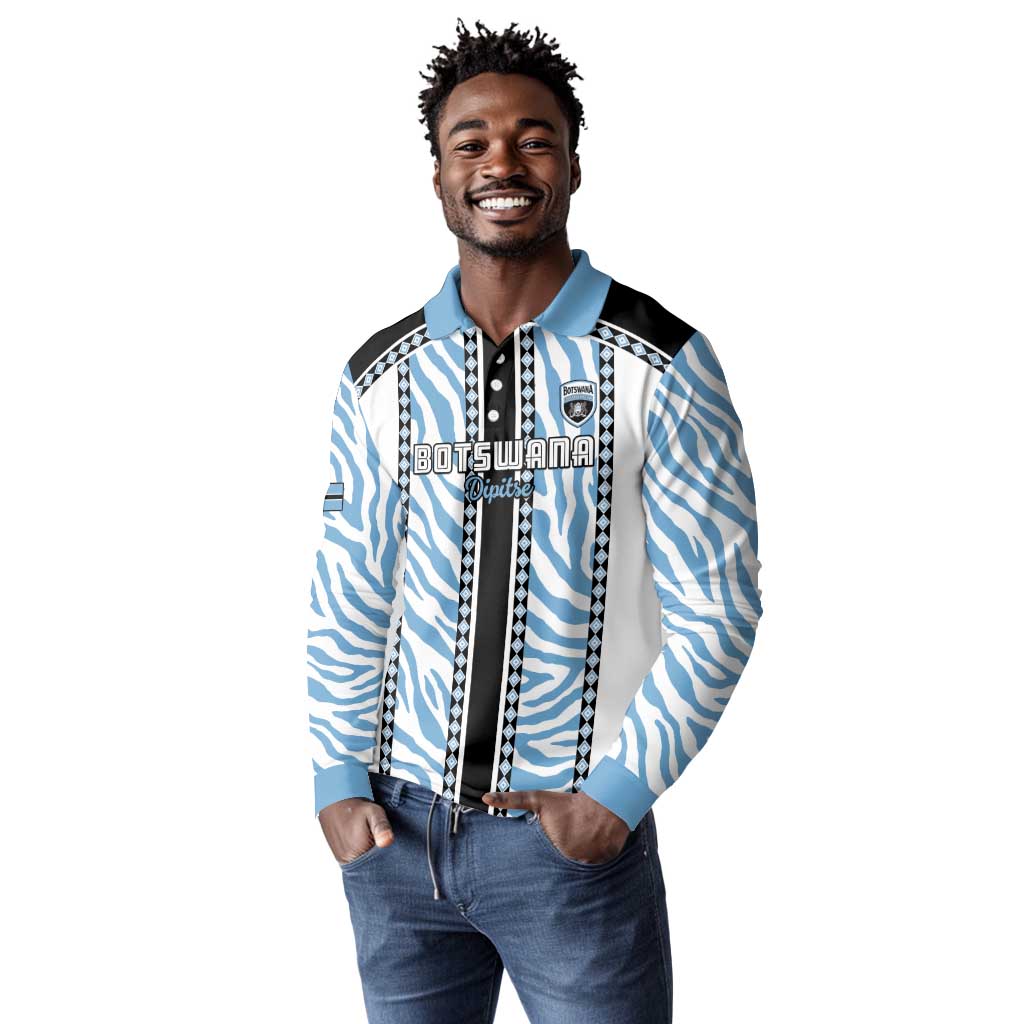 Custom Botswana Football Long Sleeve Polo Shirt Botswana Rising Again - Black - African Pride