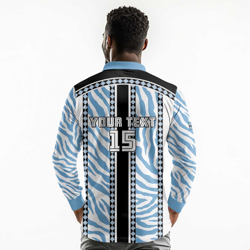 Custom Botswana Football Long Sleeve Polo Shirt Botswana Rising Again - Black - African Pride