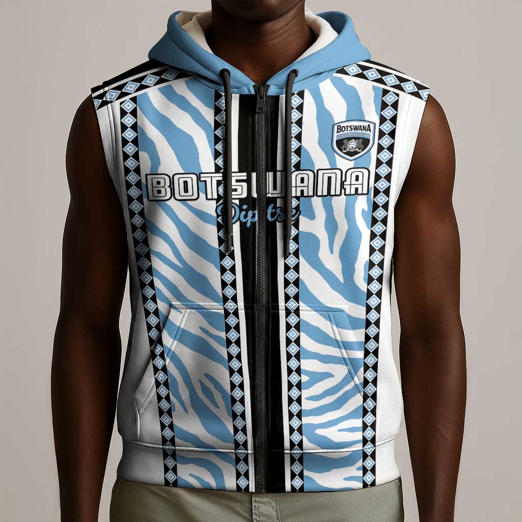 Custom Botswana Football Sleeveless Zip Hoodie Botswana Rising Again - Black - African Pride