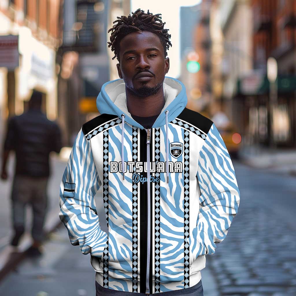 Custom Botswana Football Zip Hoodie Botswana Rising Again - Black - African Pride