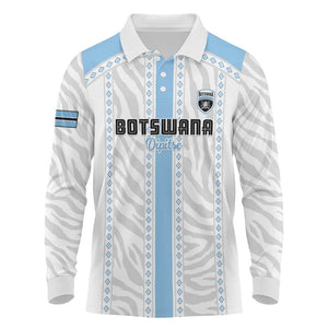 Custom Botswana Football Long Sleeve Polo Shirt Botswana Rising Again - Blue - African Pride