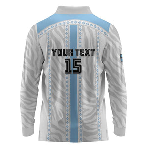 Custom Botswana Football Long Sleeve Polo Shirt Botswana Rising Again - Blue - African Pride