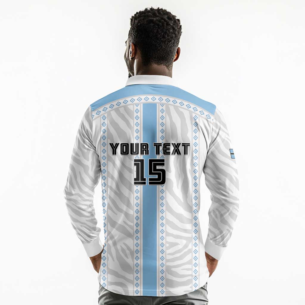 Custom Botswana Football Long Sleeve Polo Shirt Botswana Rising Again - Blue - African Pride