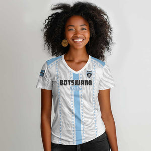 Custom Botswana Football Women V-Neck T-Shirt Botswana Rising Again - Blue LT15