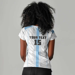 Custom Botswana Football Women V-Neck T-Shirt Botswana Rising Again - Blue LT15