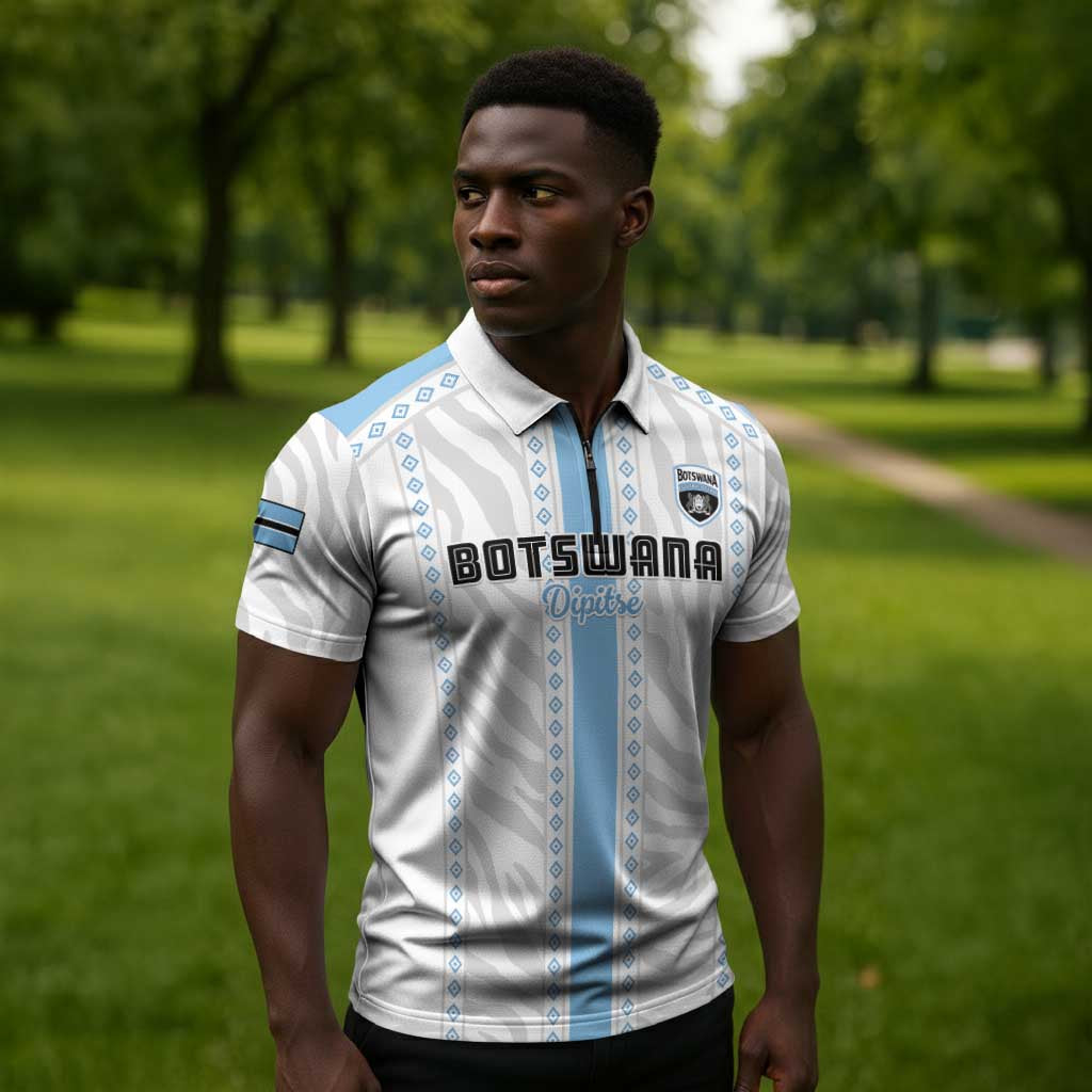 Custom Botswana Football Zipper Polo Shirt Botswana Rising Again - Blue - African Pride
