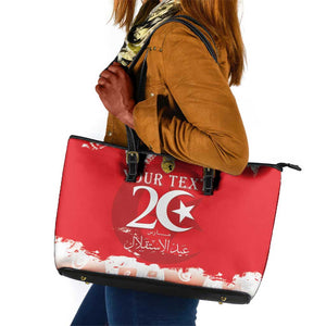 Personalized Afro Tunisia Leather Tote Bag Happy 69th Anniversary Independence