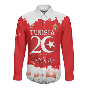 Personalized Afro Tunisia Long Sleeve Button Shirt Happy 69th Anniversary Independence