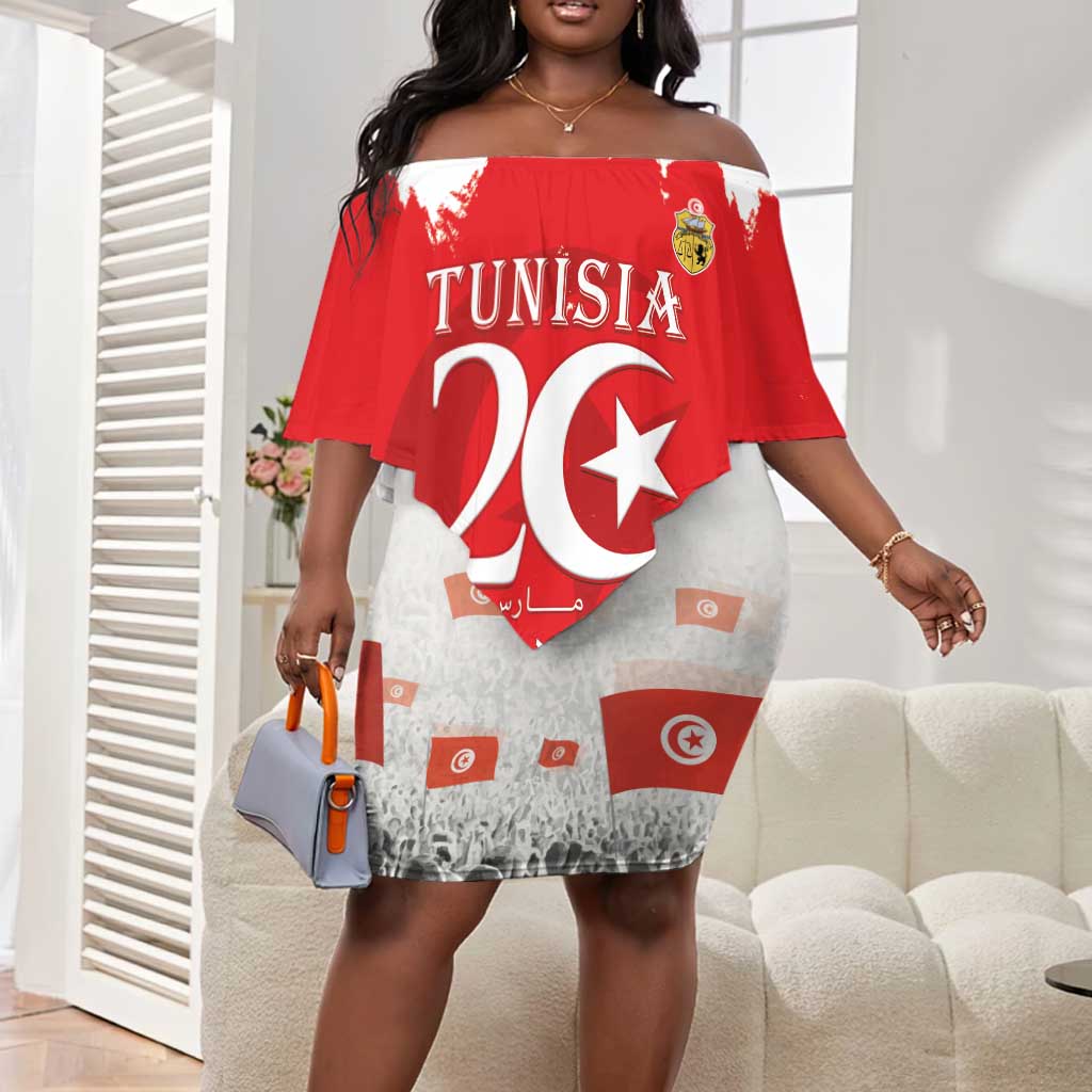 Personalized Afro Tunisia Off Shoulder Short Dress Happy 69th Anniversary Independence