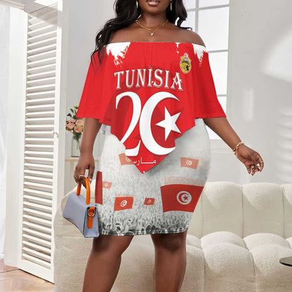 Personalized Afro Tunisia Off Shoulder Short Dress Happy 69th Anniversary Independence