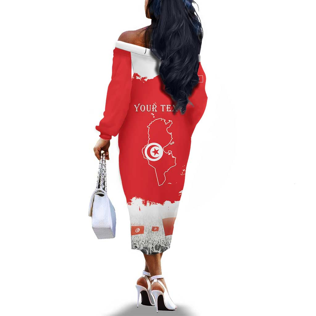 Personalized Afro Tunisia Off The Shoulder Long Sleeve Dress Happy 69th Anniversary Independence